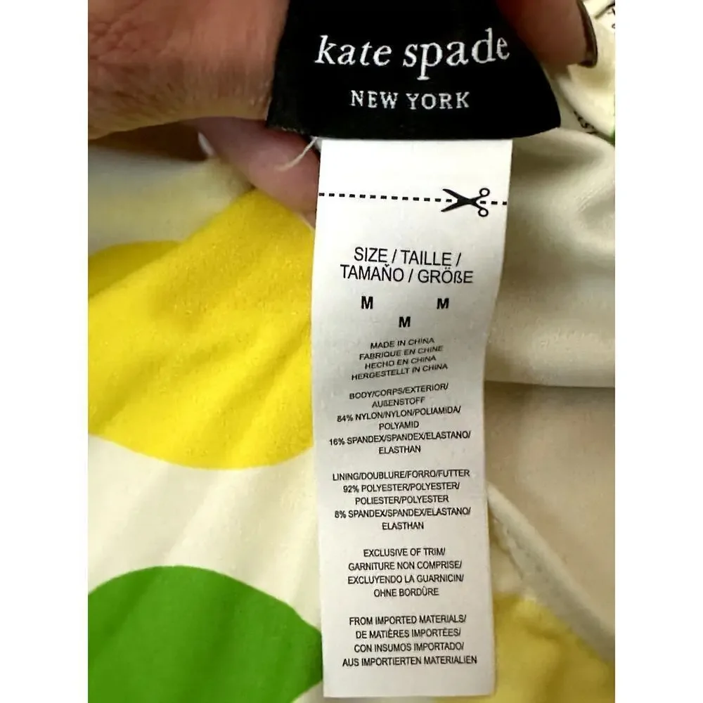Kate Spade Yellow Ivory Lemon Print One Piece Swimsuit Women's Size M NWT